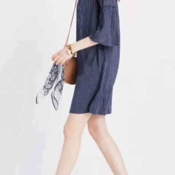 Madewell $98 off-the-shoulder bell-sleeve dress Size2 G3457 In Deep Navy - Picture 2 of 10